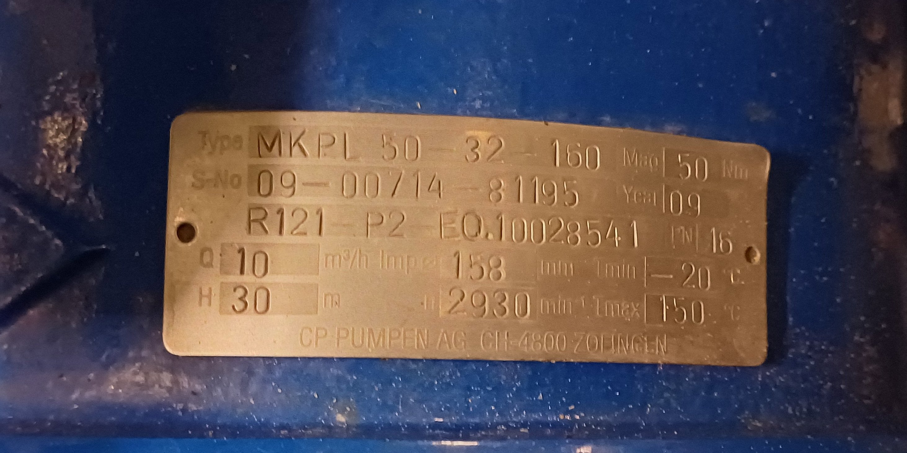 stainless steel 316L CP Pumpen MKPL 50-32-160 Centrifugal Pump - IPP# 242649