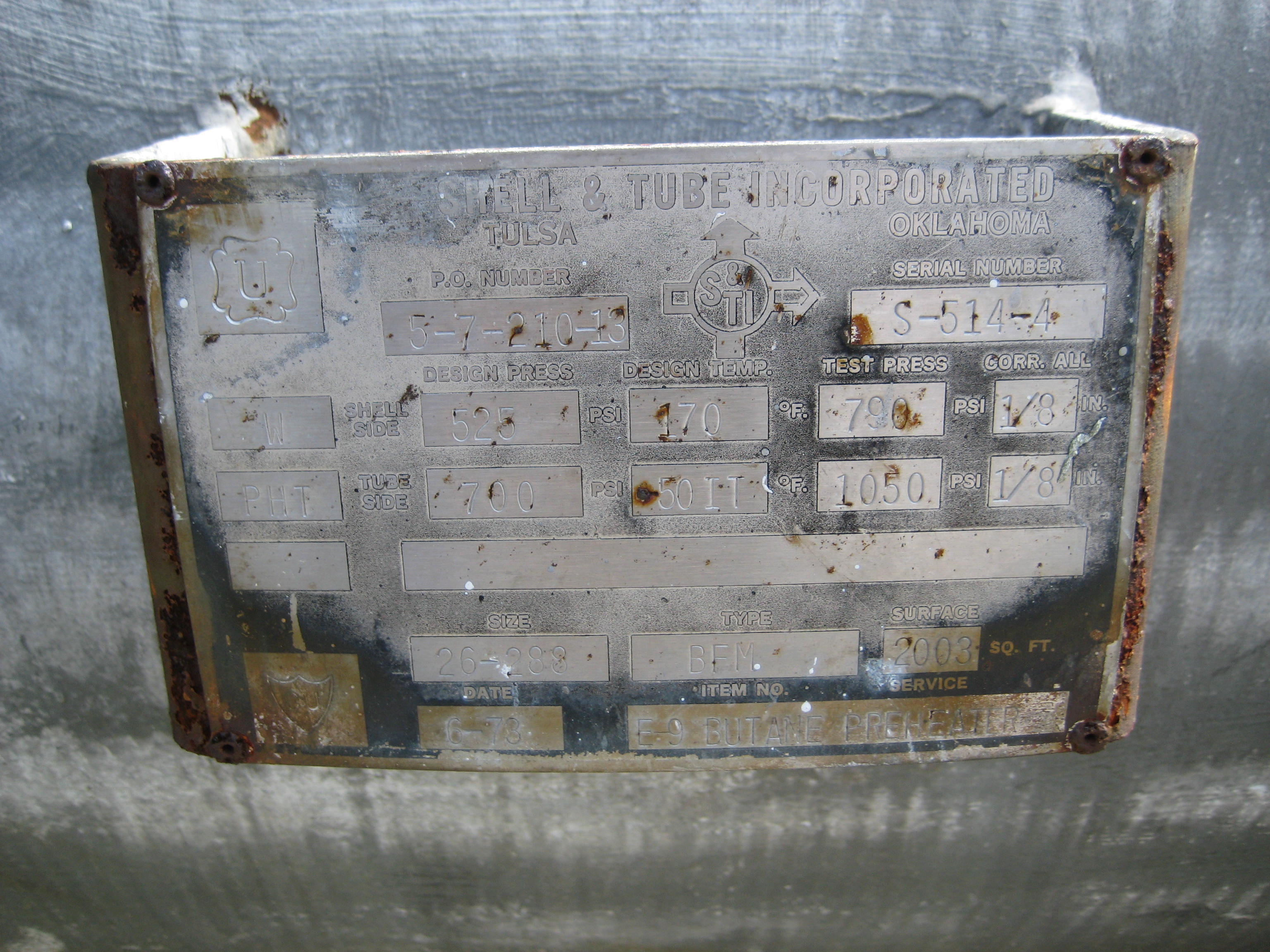  Shell and Tube Heat Exchanger 186.1 m² (2,000 ft²) Carbon Steel For Sale - IPP# 27756