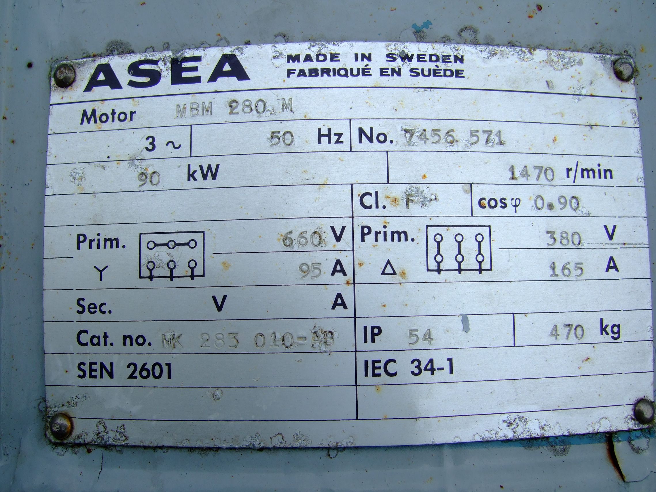 90 kW ASEA MBM-280-M Motor - IPP# 705873