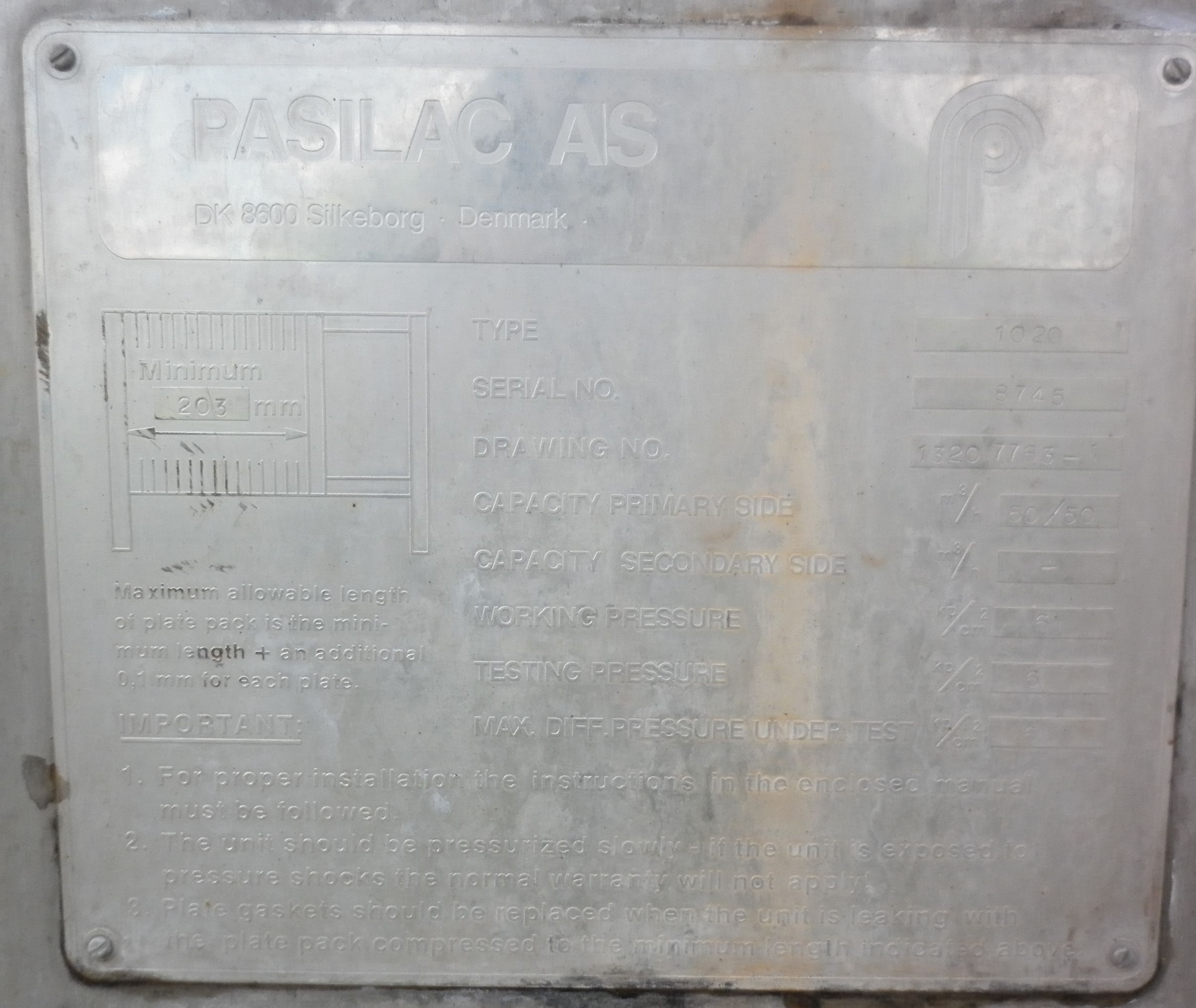  Plate and Frame Heat Exchanger 11.1 m² (119.5 ft²) Stainless Steel 304 For Sale - IPP# 706503