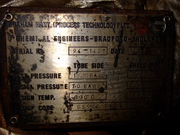  Stainless Steel 304 Shell and Tube Heat Exchanger 9.6 m² (103.3 ft²) For Sale - IPP# 706628