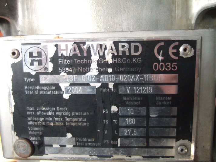 Stainless Steel 316 Hayward Topline TBF-0102-AD10-020AX-11B0N Cartridge And Candle Filter - IPP# 706710