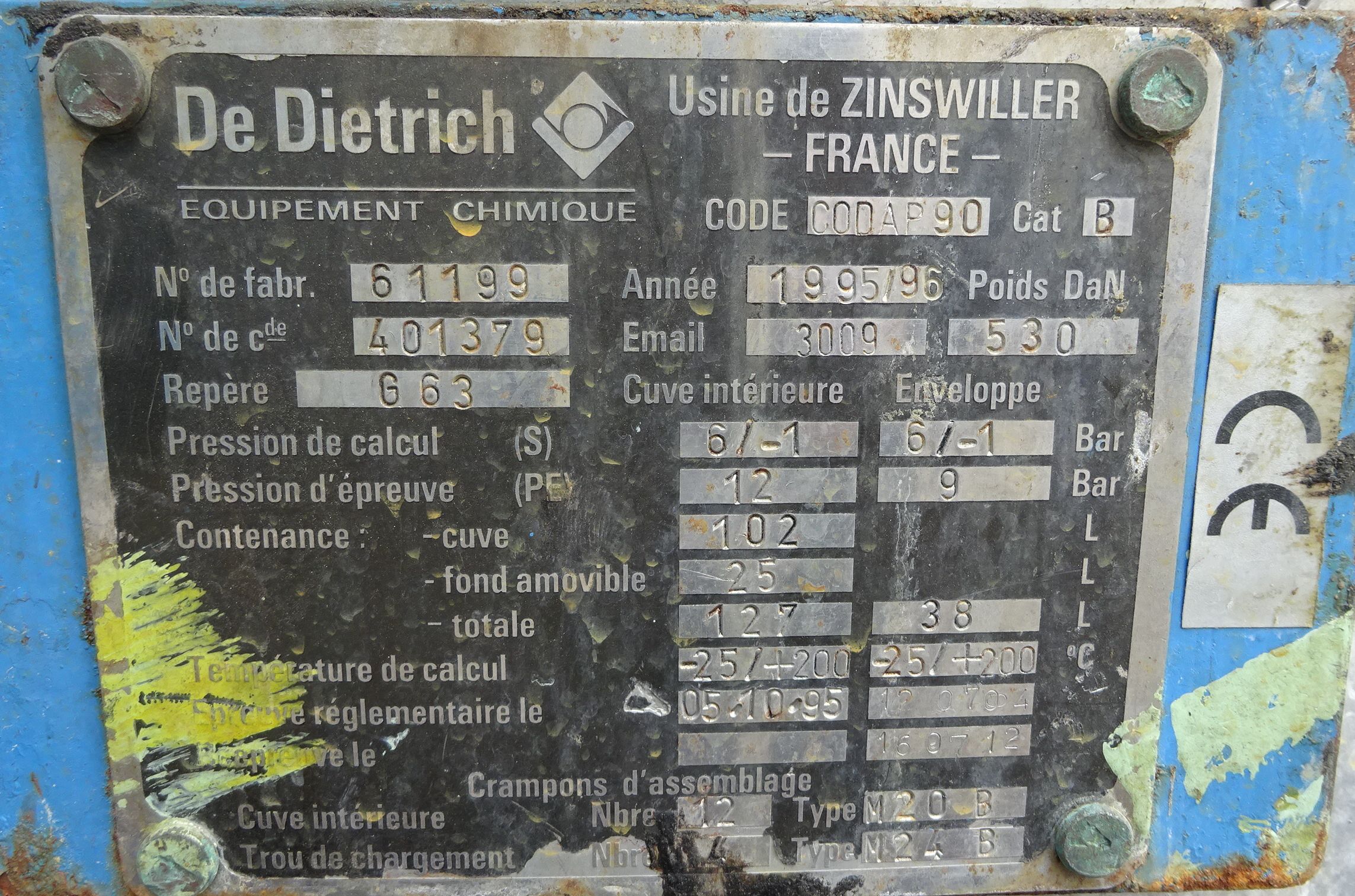 Glasslined DeDietrich AE Batch-Type Agitated Reactor - IPP# 706864