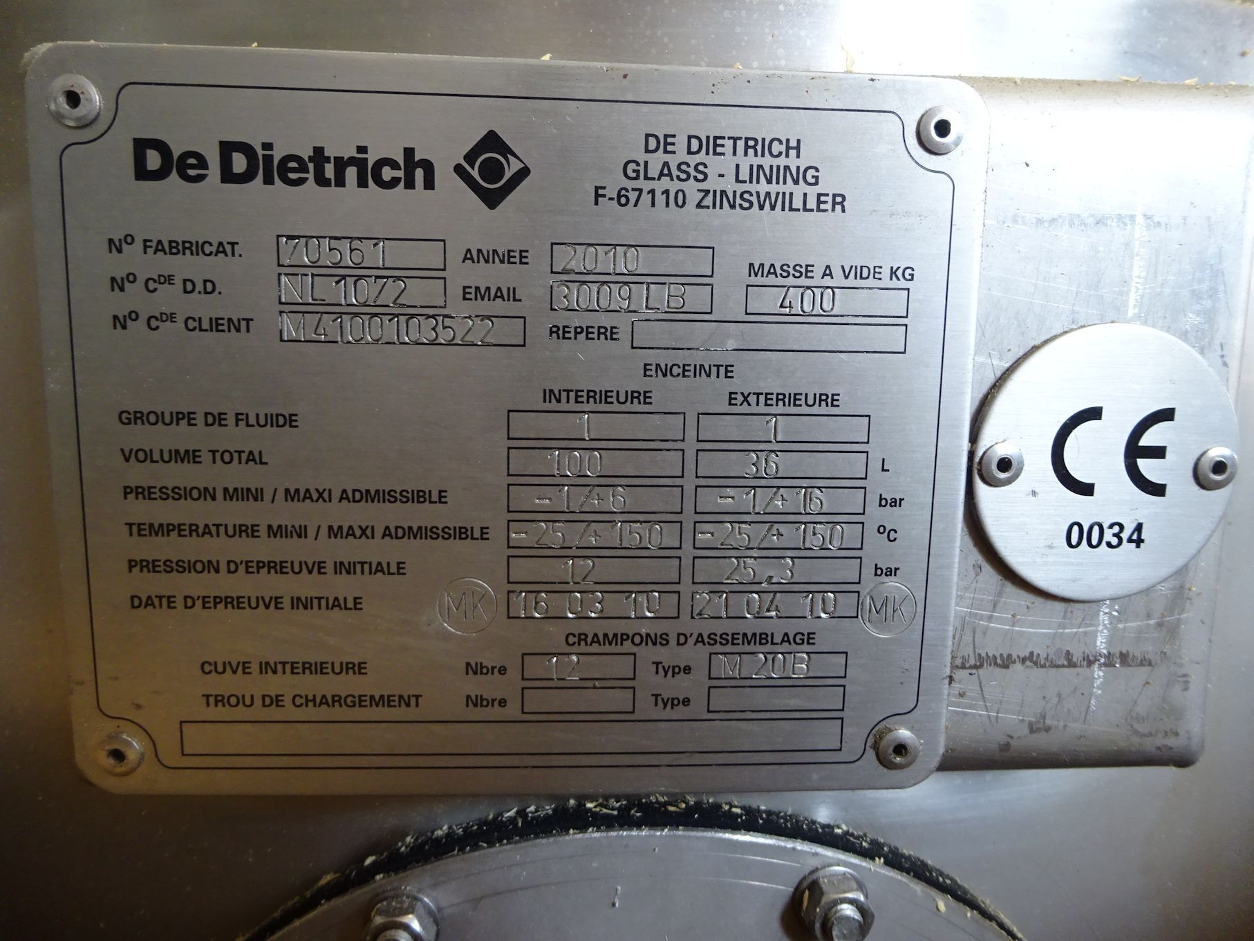 Unused Glasslined Clad DeDietrich Batch Type Body Only Reactor - IPP# 706869