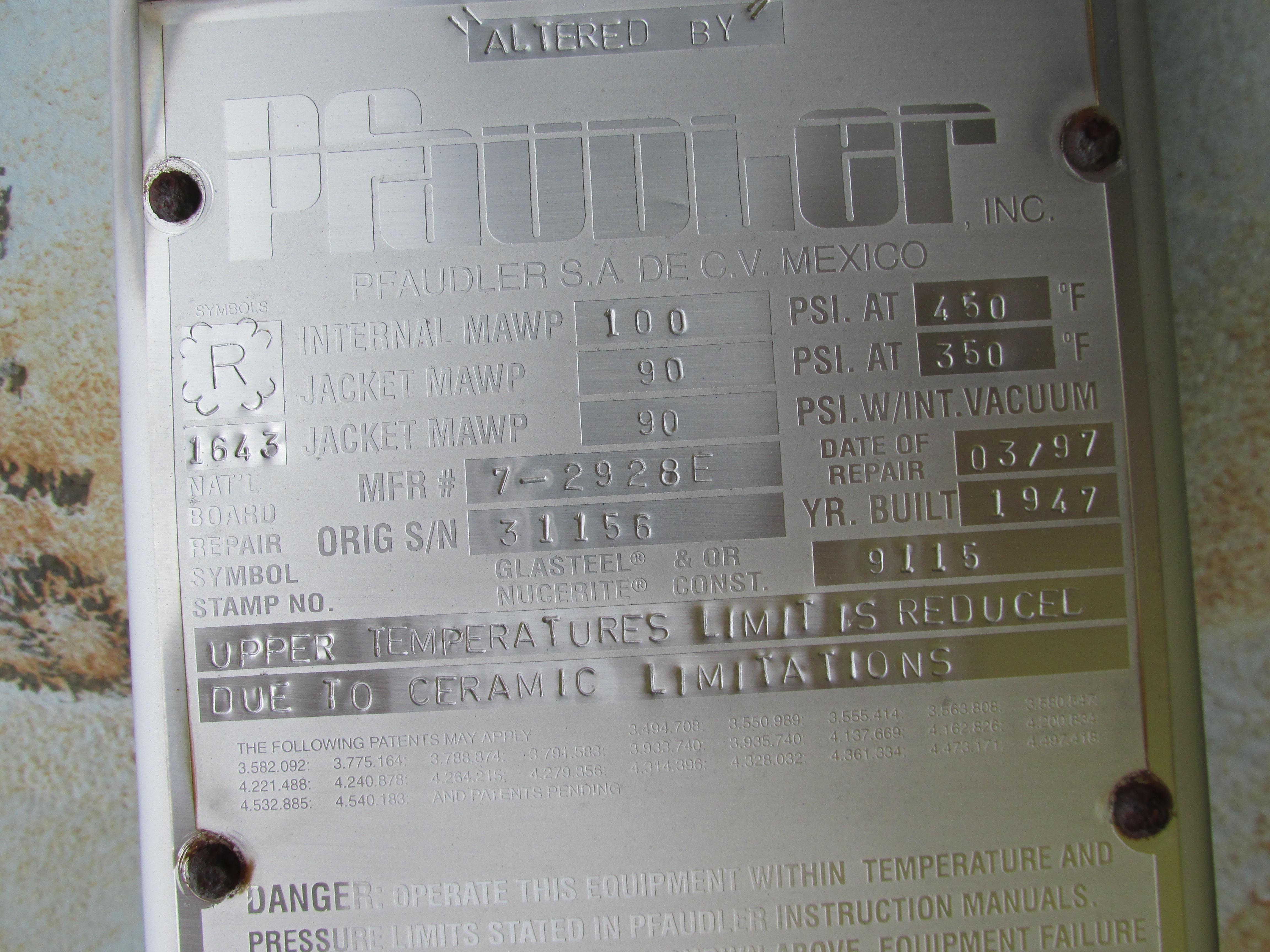 Glasslined Pfaudler R60 Batch Type Body Only Reactor - IPP# 86049