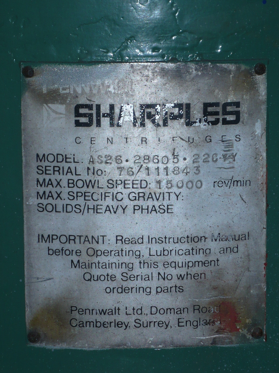  Stainless Steel 316  Centrifuge-Misc. & Hydraulic 4 kW (5.4 HP) For Sale - IPP# 99995